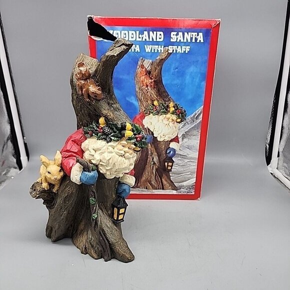 WOODLAND SANTA CLAUS Figurine with staff & woodland animals With Box 11" Tall - Picture 1 of 6